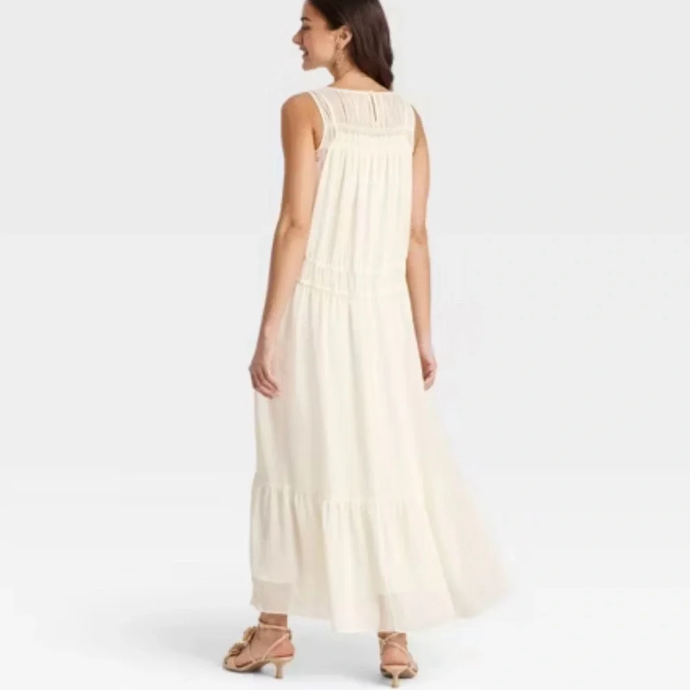 Sheer Chiffon Ivory Maxi Dress - Picture 3 of 11